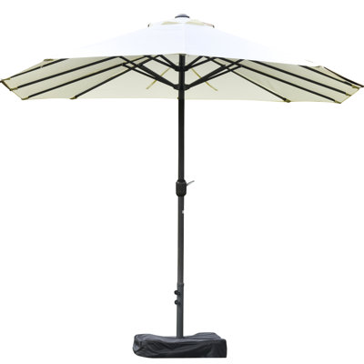 Beige Patio Umbrella 15' - Steel Rectangular Double Sided Market For Sun Blocking, Pole, Easy Crank Backyard Deck In Screening, Ribs, To Adjust With