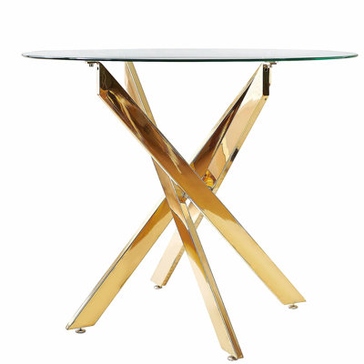 Table de salle à manger avec pieds croisés en métal et verre trempé, table de cuisine moderne pour le salon