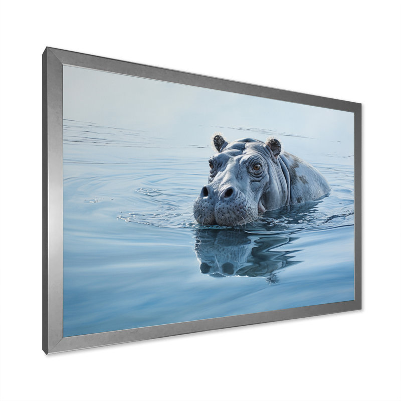 «Afrique Hippos Serenity I» sur toile, H 34 po x l 44 po x P 1,5 po, Cadre photo argenté