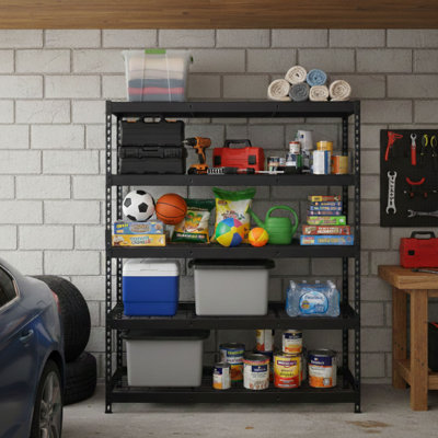 Étagère de rangement à 5 niveaux en acier thermolaqué noir mat avec supports grillagés (l 48 po x H 24 po x P 72 po)