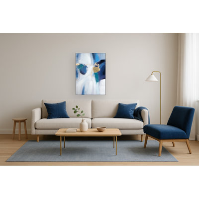 «Blue Velvet Radiance», art mural abstrait sur toile - cadre argenté 30 po x 42 po