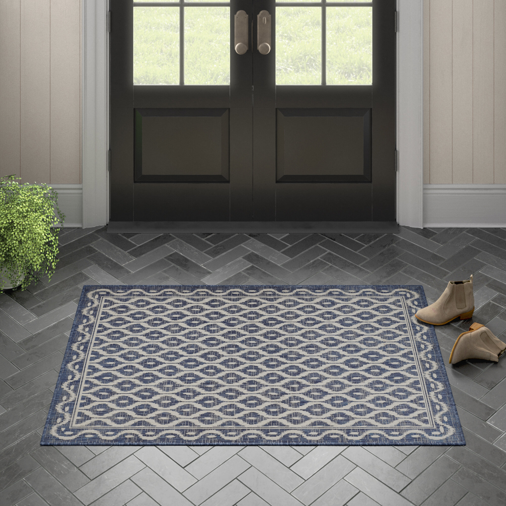Susanna Blue/Beige Indoor/Outdoor Rug, Rectangle 3'3" x 5'