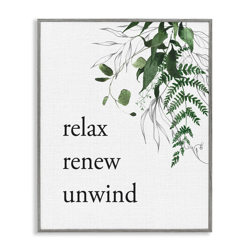 «Relax Renew Relax» avec giclée encadrée de feuillage, design par lettré et doublé, Estampe numérique Farmhouse