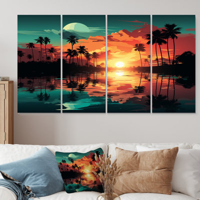 Orange Sunset Bold Landscape II - Coastal Sunset 4 Piece Wall Art