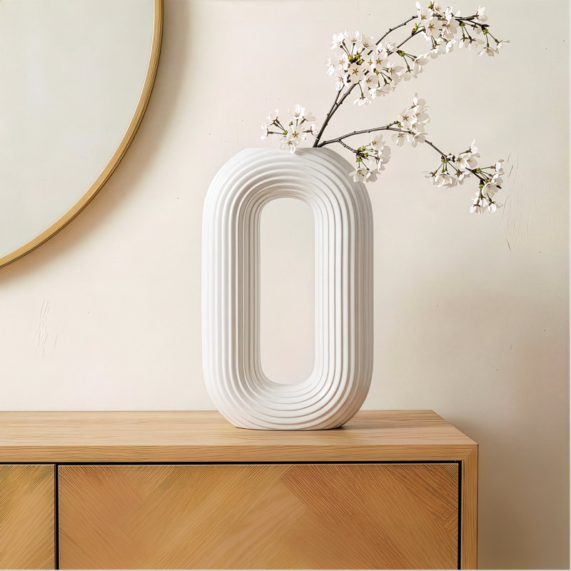 Vase rectangulaire en céramique 13 po Halo, Blanc