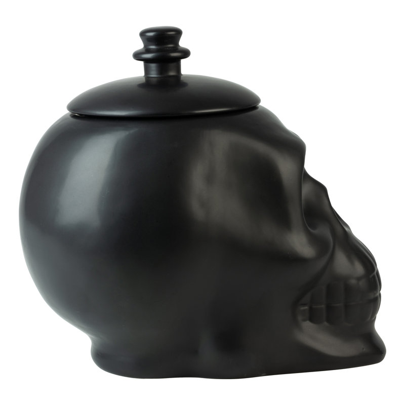 Matte Black Ceramic Skull Cookie Jar