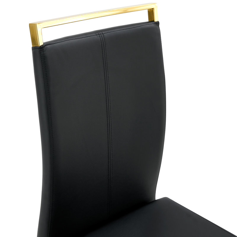 Ensemble de 6 chaises de salle à manger en faux cuir Rheese Modern avec base en métal et poignée supérieure, 2, Noir, Argent