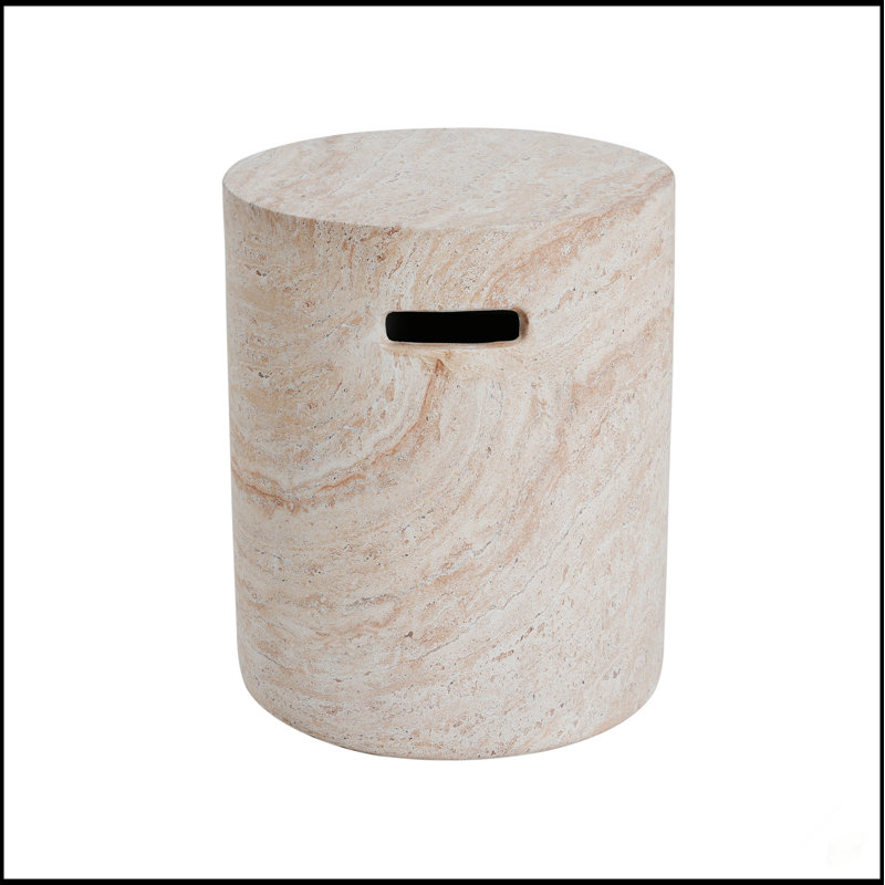 Table d'appoint d'extérieur / d'intérieur en béton léger avec poignées latérales et finition en travertin élégante, parfaite pour une utilisation polyvalente et un décor élégant