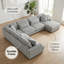 Canapé modulaire surdimensionné en U de 129 po avec méridienne en velours beige doux, 5 places-2054665715