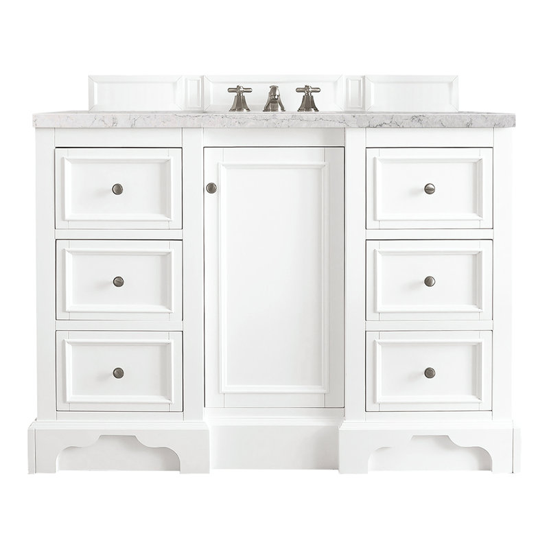 De Soto 48'' W Single Vanity, Bright White, Carrara White Marble, 8" Widespread