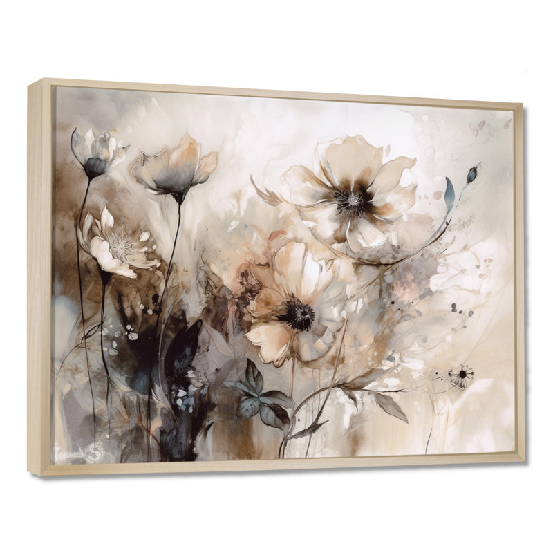 Impressions florales délicates et chaudes - décoration murale florale, H 16 po x l 32 po, Reproduction avec cadre flottant
