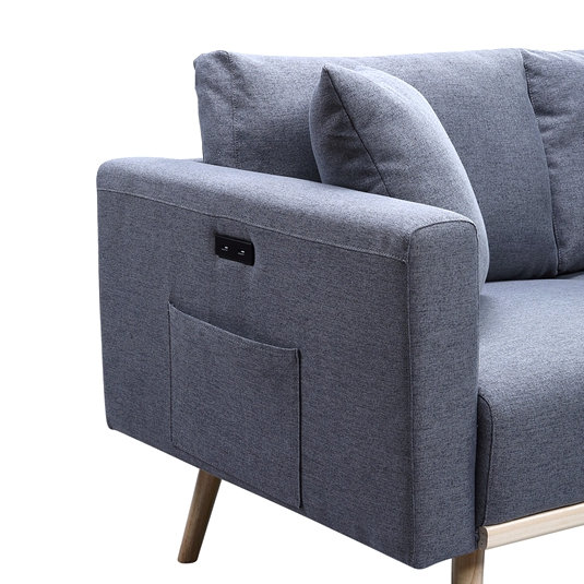 Chaise 32,5 po en tissu de lin gris foncé avec ports de chargement USB, poches et coussins