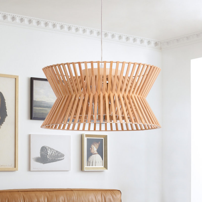 Arba 3-Light Dimmable Solid Wood Drum Chandelier, Natural Wood