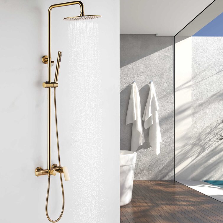 Brass Luxurious Exposed Shower System Gold Bathroom Shower Set