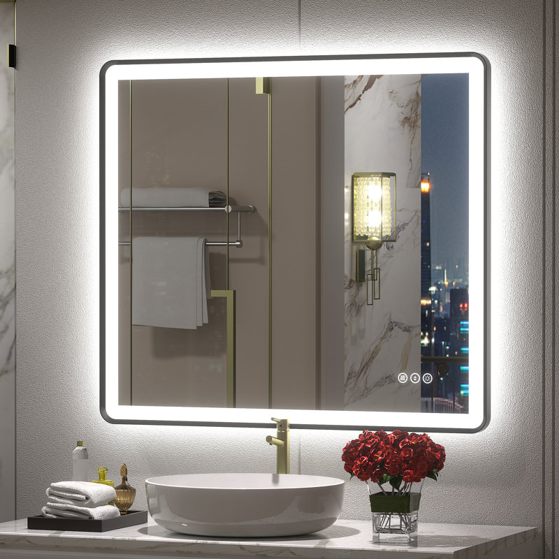 Aevar UL Certified Front & Back Lighted Anti-Fog Tempered Glass Framed Bathroom/Vanity Mirror with 3-Year Warranty, 60" x 40"
