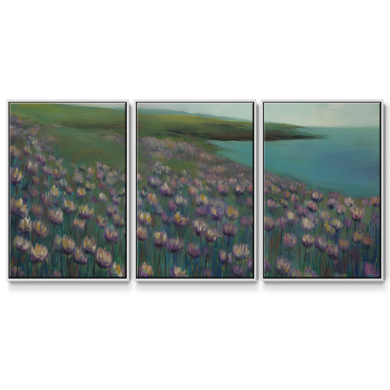 Seaside Sanctuary - impression de cadre flottant 3 pièces, H 40 po x l 78 po x P 2 po, Blanc