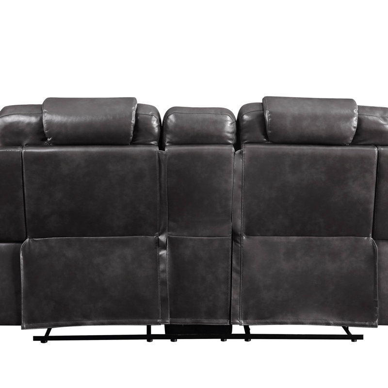 Braylon Magnetite Synthetic Leather Recliner Loveseat With Cupholder Console
