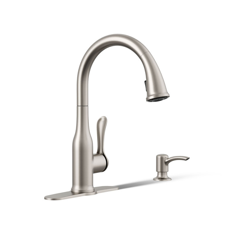 Robinet de cuisine rétractable Motif avec distributeur de savon / lotion, Acier inoxydable vibrant
