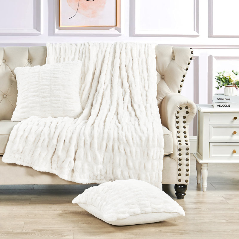Knitted Throw Blanket, Cloud Dancer, 152.4cm W x 203.2cm L