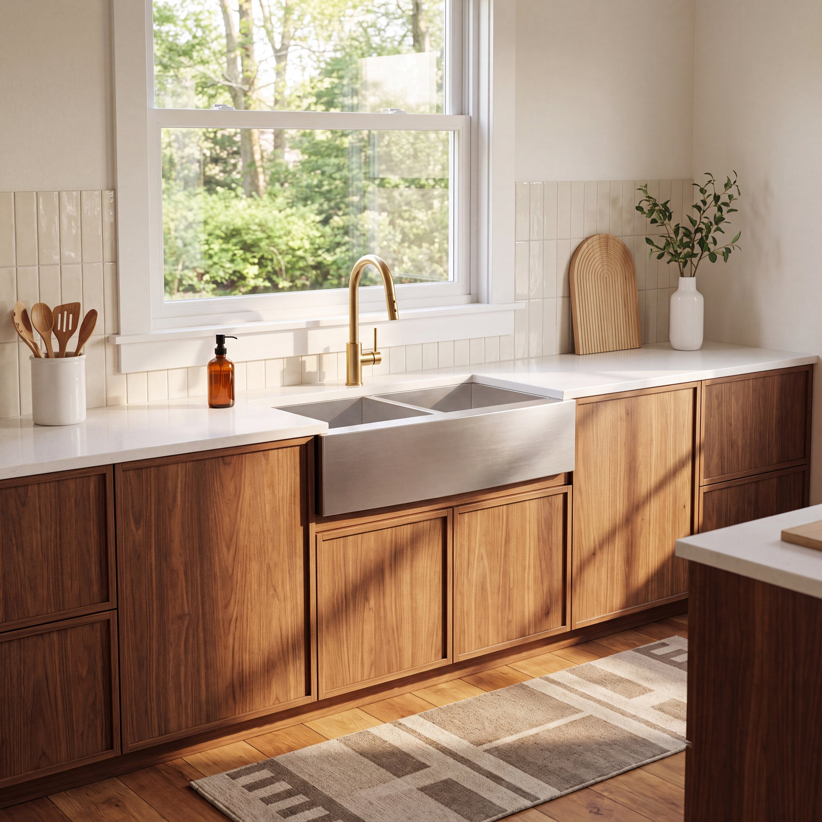 Vault 36" Double Basin Farmhouse Kitchen Sink, 1 Hole