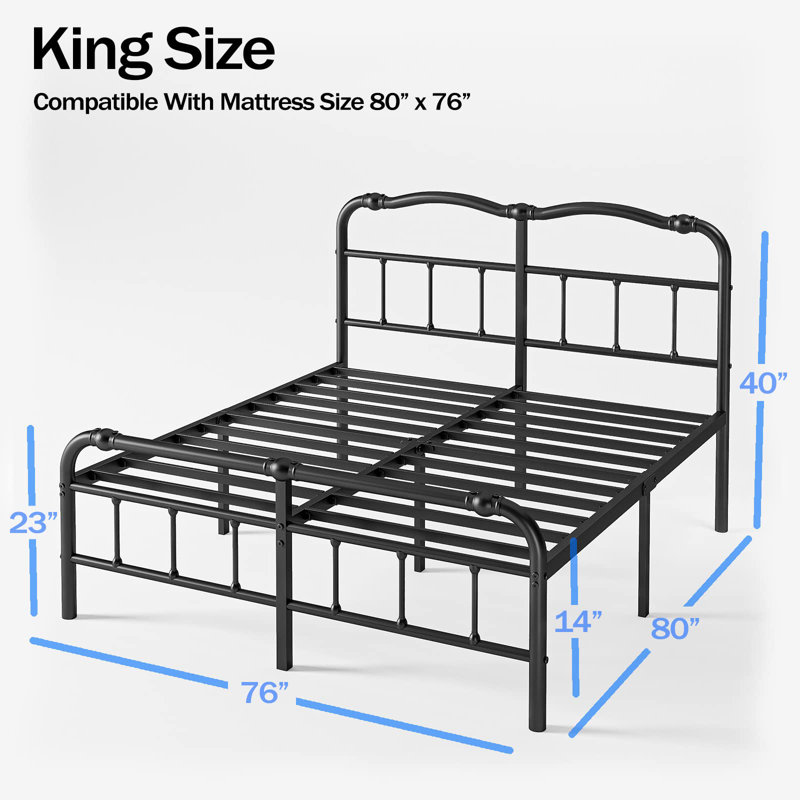Ashwyn 14“ Metal Platform Bed Frame with Headboard and Footboard, No Box Spring Needed, King