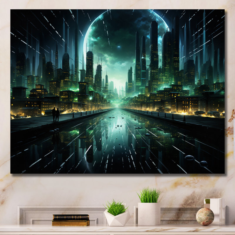 Vert, jaune, fractale abstraite, fractale, métropole - impression, Toile tendue, H 24 po x l 32 po x P 1 po