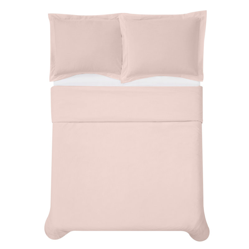 Cotton Percale Duvet Cover & Insert, Full/Double Duvet Cover + 2 Standard Shams, Blush