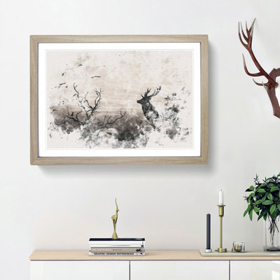 Stag Deer with Birds - Framed Print
