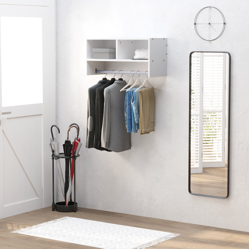 Wall Mounted Clothes Rack, Coat Hanger Hooks Rack Stand Hallway Coat Rack Rail & Storage Shelf Hanging Coat Organizer