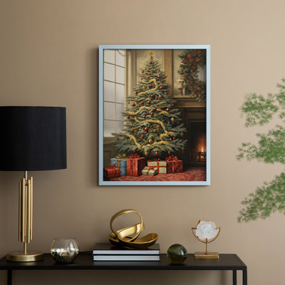 Reproduction d'art encadrée de Noël des Fêtes de Noël - bois massif