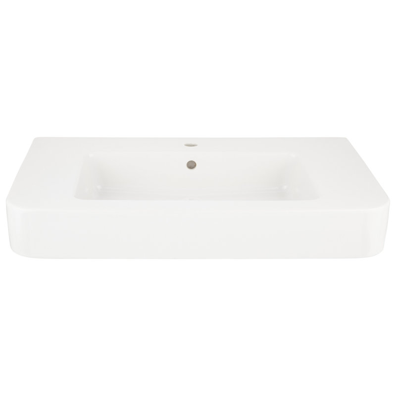 33" Burleson White Porcelain Rectangular Wall Bathroom Sink with Overflow