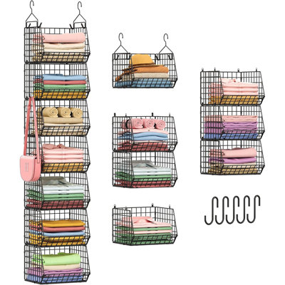 7-Tier Foldable Hanging Closet Organizer – Wire Shelves With Hooks & 5 S-Hooks – Hanging Storage Baskets For Clothes, Sweaters, Shoes, And Handbags, Small Closet Organizer