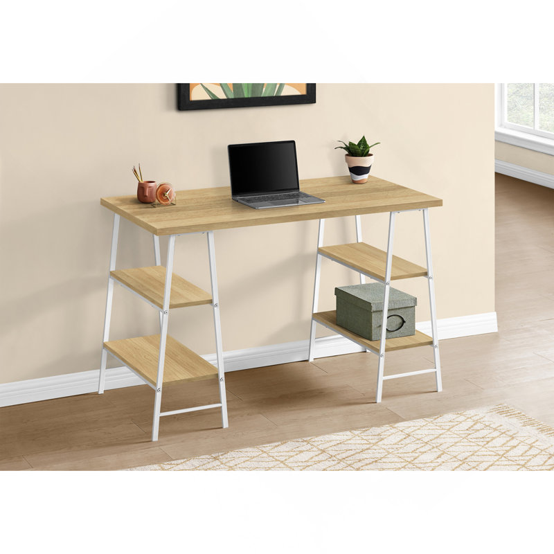 Bureau d'ordinateur, bureau personnel, ordinateur portable, tablettes de rangement, L 48 po, travail, stratifié naturel, métal, contemporain, moderne