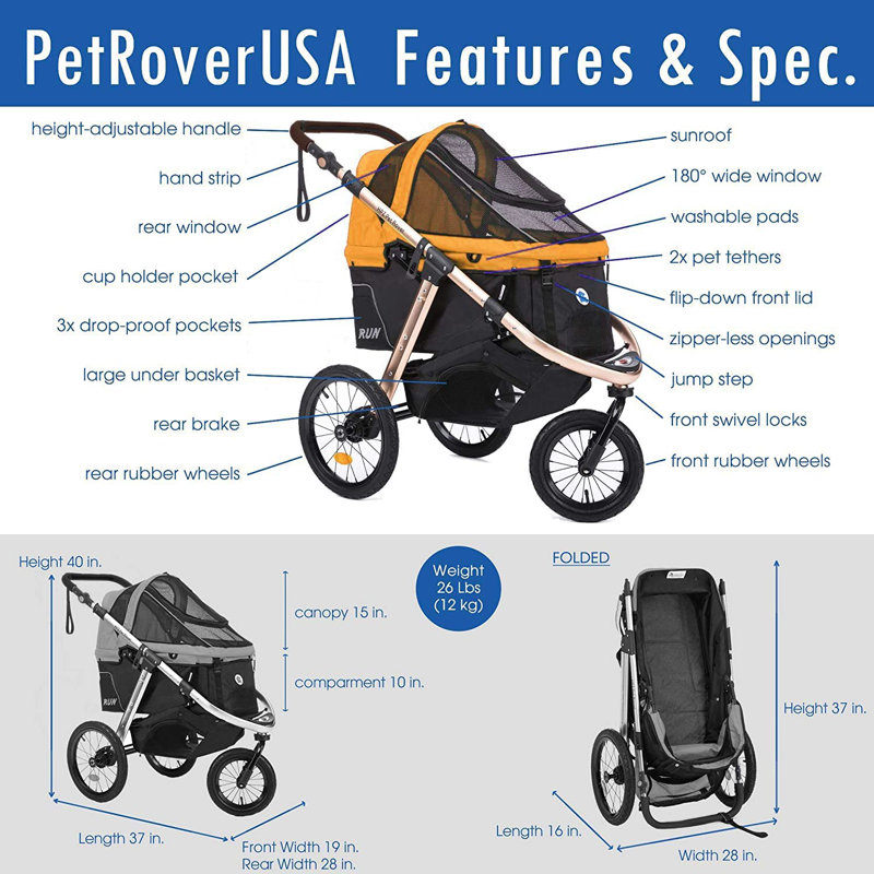 Poussette Pet Rover Run Jogger, Jaune