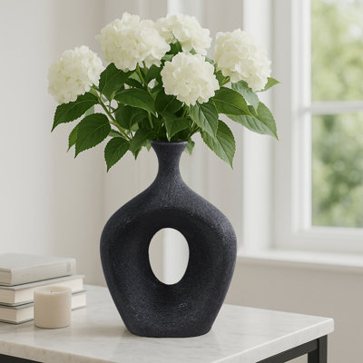 Modern Cut-Out Sculptural Table Vase for Home Decor - Ceramic Flower Vase Accent for Tabletops, Office Desks, and Entryway Styling