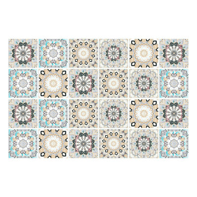 24 pièces d'autocollants muraux à dosseret marocains autocollants muraux en vinyle autocollants à coller sur l'îlot de cuisine, salle de bain, buanderie, dosseret, carreaux, dosseret, décor de carreaux 4 x 4 pouces (10 x 10 cm)
