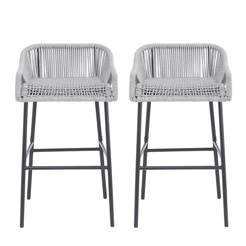 Carrianna Patio Rope Woven Barstool, Light Gray
