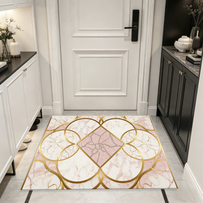 Tapis en marbre rose et or pour le salon, doux et confortable, convient à toutes les saisons, facile à entretenir, tapis de sol intérieur lavable à la machine, ferme sous la table convenant à la chambre à coucher, à la salle à manger, au bureau, au balcon, au patio