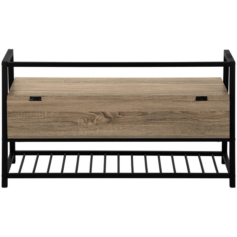Modern Entryway Bench With Storage, 42" Rectangular, Dark Taupe, Metal Frame Contemporary Storage Bench, 42 Inches, Brown Laminate,