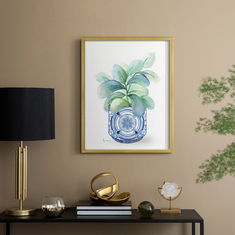 «Plant Chinoiserie II», reproduction encadrée - bois massif, H 30 po x l 24 po, Doré