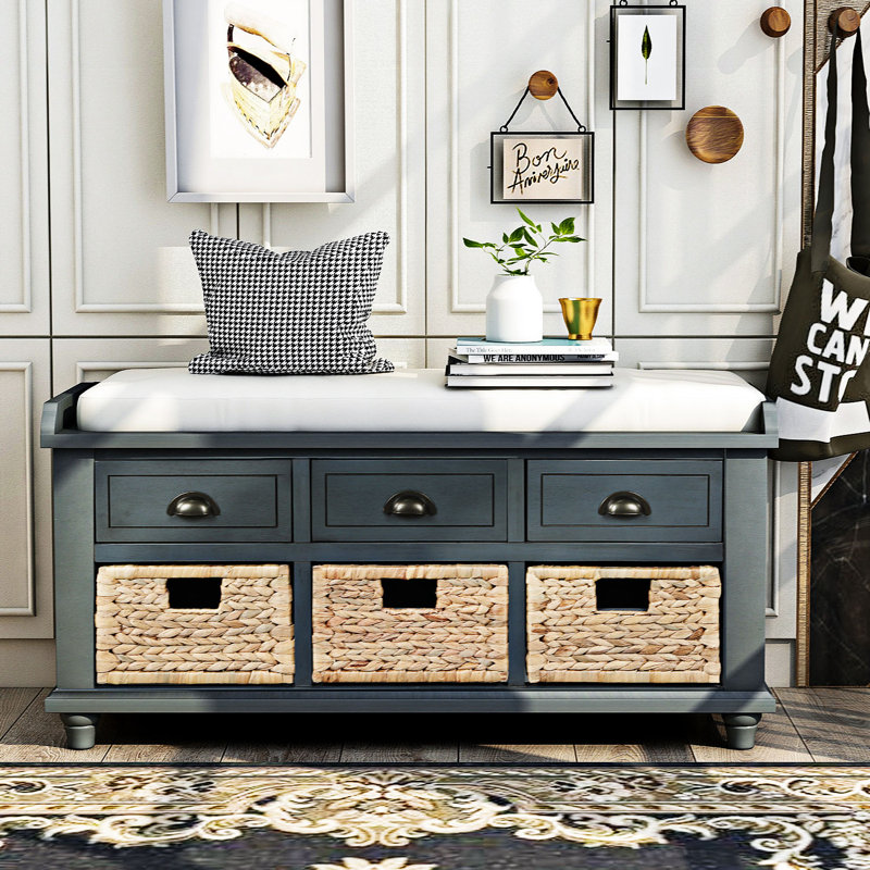 Banc de rangement à tiroirs Boltwood, Bleu marine antique