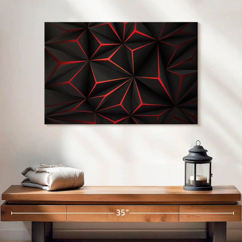 Avery abstrait noir et rouge, H 16 po x l 24 po