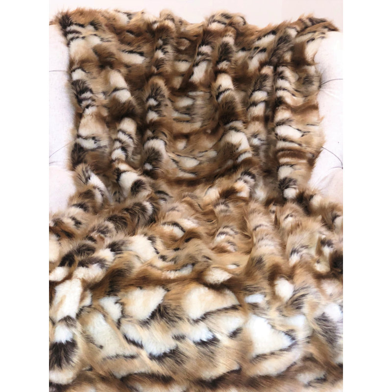 Brandy Gold and White King Size Reversible Faux Fox Throw