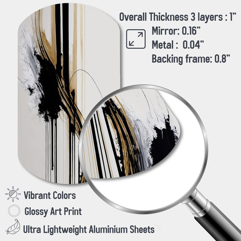 Golden Minimalist Abstract II - Cylinder Abstract Metal Wall Decor, Asymmetrical Metal Wall Sculpture Print