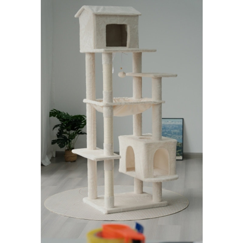 Cat Tree with Scratching Posts and Hammock, Beige