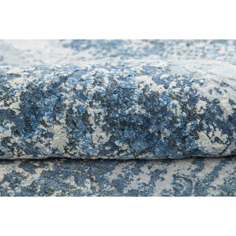 High-Quality Hand-Knotted Silver And Blue Area Rug, Blue And Silver, Rectangle 6' x 9'