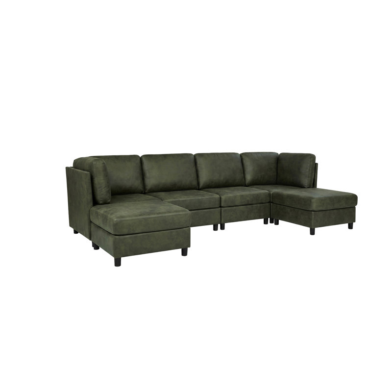 Canapé modulaire en similicuir rembourré, 34" H x 124" W x 62" D