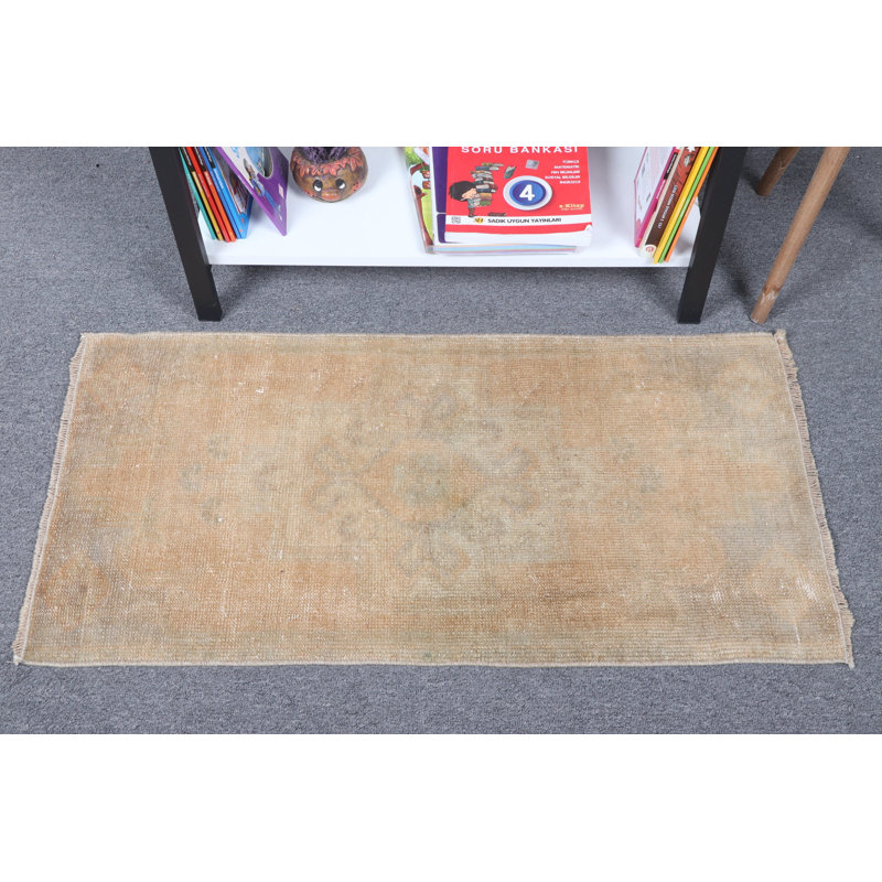 Vintage Turkish Small Orange Rug Ideal For Entryway Or As Door Mat In The Living Room Featuring Traditional Anatolian Designs