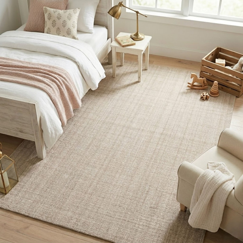 Tapis champagne en laine tissé à la main Bakstran, Rectangle 7 pi 6 po x 9 pi 6 po