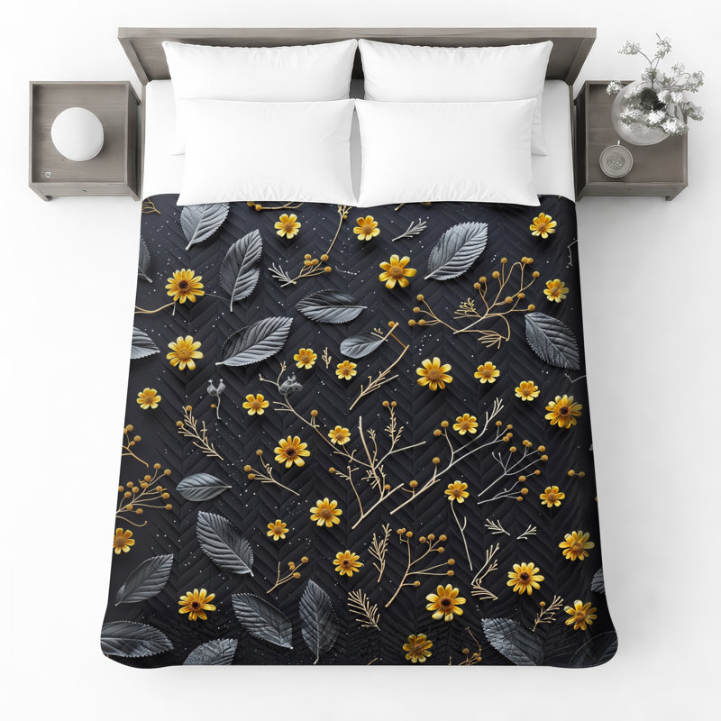 Couvre-lit matelassé à motif de fleurs toutes tailles, Lit simple